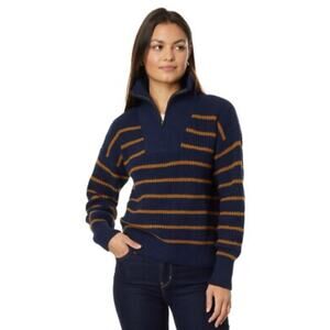 Faherty Mariner Sweater Striped Blue Brown 1/4 zip Women's Size M